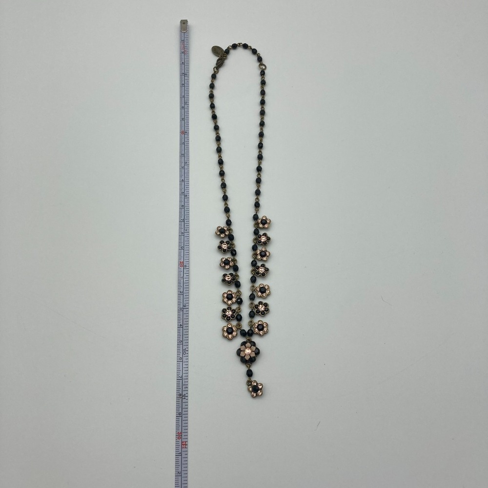 Vtg Michal Negrin Black Pink Beaded Floral Daisy Chain Choker Crystal Accents - Picture 8 of 9
